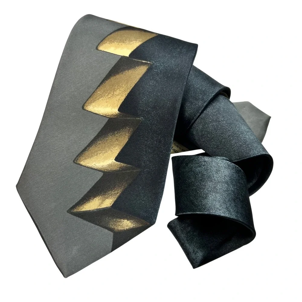 Ermenegildo‎ Zegna Silk Tie Geometric Gray Old Money Eclectic Grandpa Vtg 90's